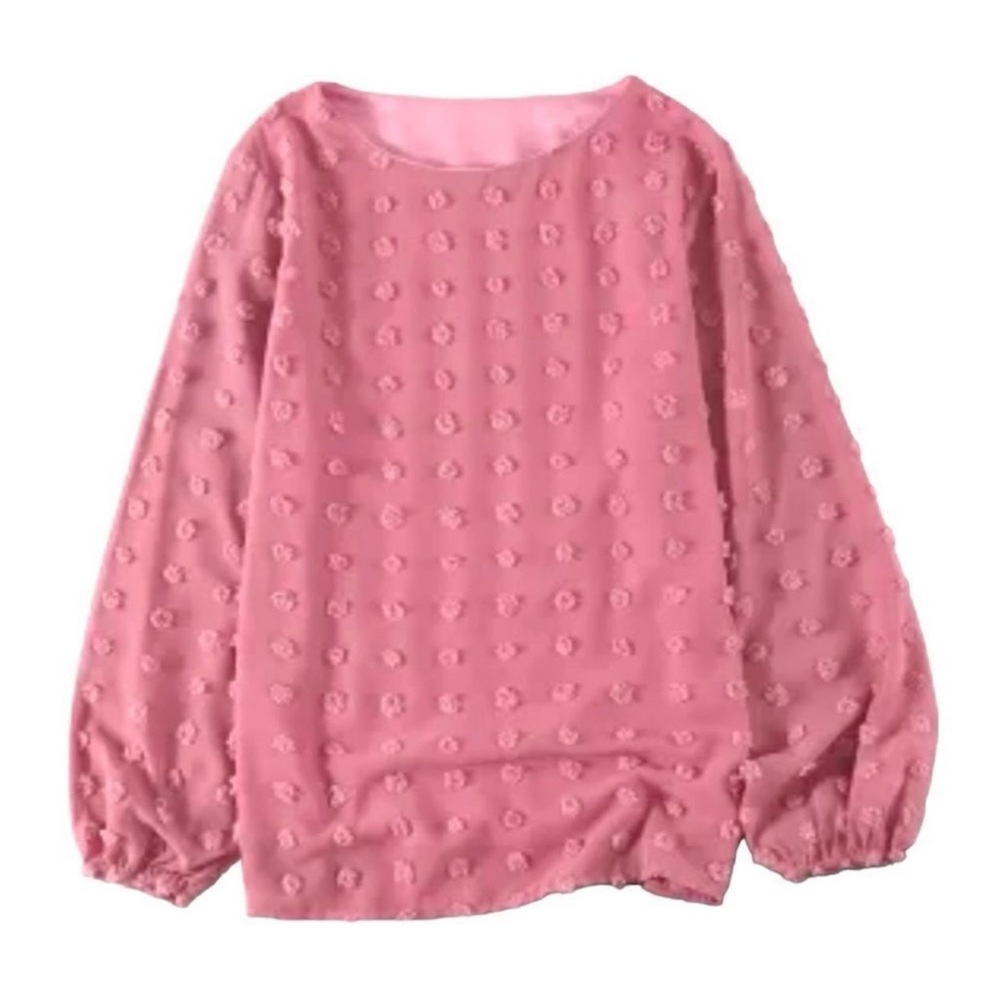 💐 PINK SWISS DOT PUFFED LONG SLEEVE TOP - Picture 4 of 11